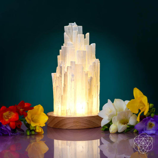Hand-made Selenite Crystal Lamp - Remote Control of 30 Light Modes for Peace and Healing