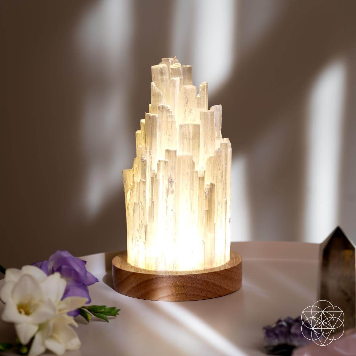 Hand-made Selenite Crystal Lamp - Remote Control of 30 Light Modes for Peace and Healing