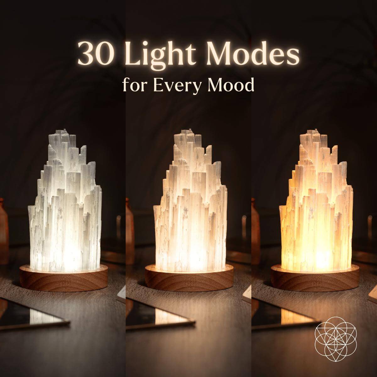 Hand-made Selenite Crystal Lamp - Remote Control of 30 Light Modes for Peace and Healing