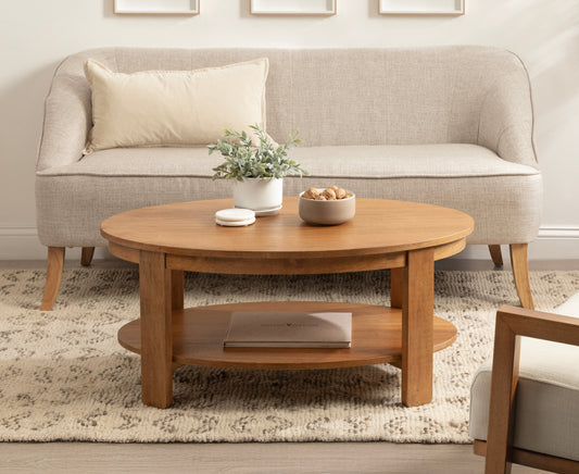 Sleek Oval Wood Coffee Table - 38" x 24" - Black and Natural - Easy Assembly